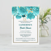 Invitation Douche nuptiale Aqua or blanc rose (Debout devant)