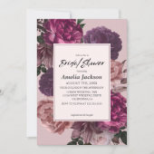 Invitation Douche nuptiale aquarelle rose floral et violet (Devant)