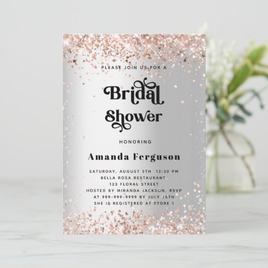 Invitation Douche nuptiale argent rose or luxe (Debout devant)