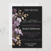 Invitation "douche nuptiale aux fleurs violettes et aux feuil (Devant)