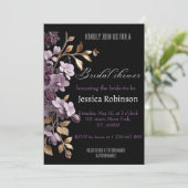 Invitation "douche nuptiale aux fleurs violettes et aux feuil (Debout devant)