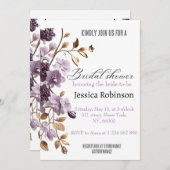Invitation "douche nuptiale aux fleurs violettes et aux feuil (Devant / Derrière)