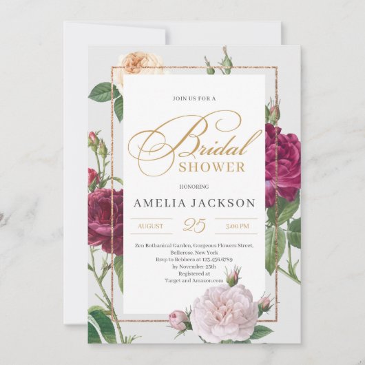 Invitation Douche nuptiale aux roses roses roses rousses de M (Devant)