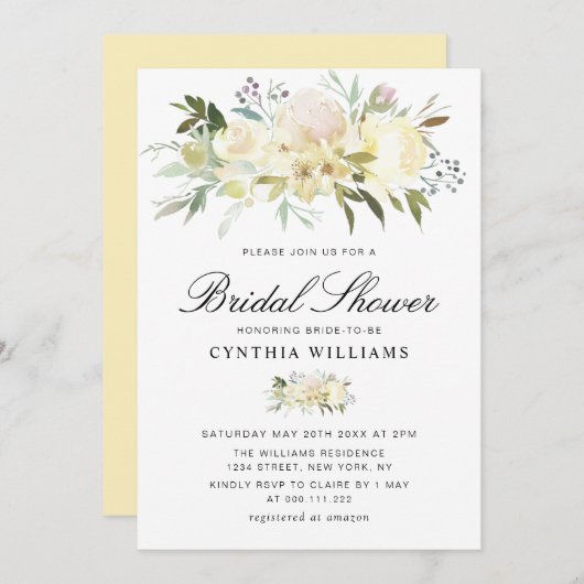 Invitation douche nuptiale blanche (Devant / Derrière)