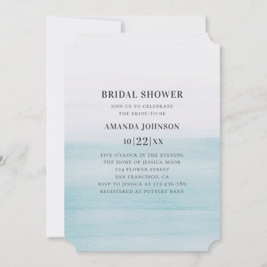 Invitation Douche nuptiale bleu aquarelle. Mariage nautique (Devant)
