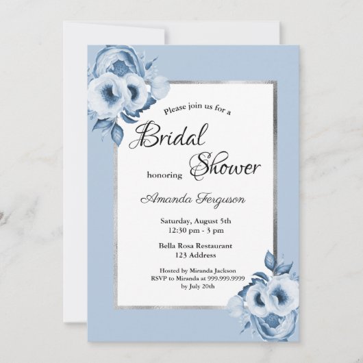 Invitation Douche nuptiale bleu-bleu (Devant)