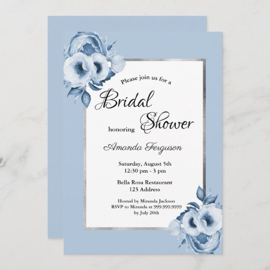 Invitation Douche nuptiale bleu-bleu (Devant / Derrière)