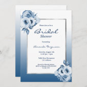 Invitation Douche nuptiale bleu classique aux fleurs blanches (Devant / Derrière)
