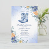 Invitation douche nuptiale bleu cowgirl bottes fleurs ouest (Debout devant)
