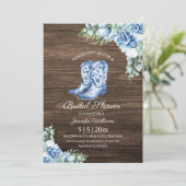 Invitation douche nuptiale bleu cowgirl bottes floral rustiqu (Debout devant)
