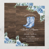 Invitation douche nuptiale bleu cowgirl bottes floral rustiqu (Devant / Derrière)