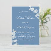 Invitation Douche nuptiale bleu Dusty blanc eucalyptus (Debout devant)