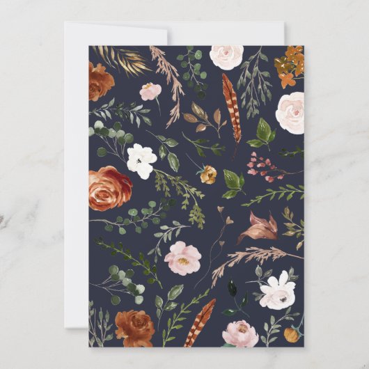 Invitation Douche nuptiale bleu marine cerf élégant rustique  (Dos)