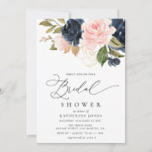 Invitation douche nuptiale bleu marine et florale (Devant)