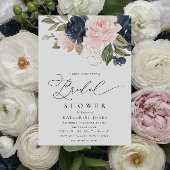 Invitation douche nuptiale bleu marine et florale