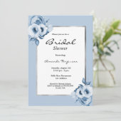 Invitation Douche nuptiale bleu poussiéreux floraux argent (Debout devant)