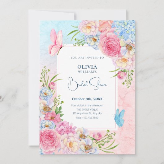 Invitation Douche nuptiale bleu rose (Devant)