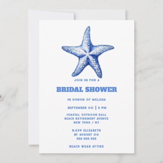 Invitation Douche nuptiale bleu Starfish (Devant)