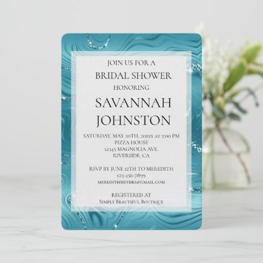 Invitation Douche nuptiale bleu turquoise Aqua (Debout devant)