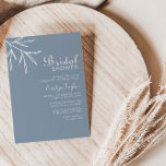 Invitation Douche nuptiale bleue à duvet minimal<br><div class="desc">Cette invitation à la nuptiale bleue poussiéreuse est parfaite pour une fête de la nuptiale rustique. Le design présente des herbes sauvages aquarelles dans un arrière - plan bleu poussiéreux.</div>