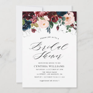 Invitation douche nuptiale bordeaux floral peint
