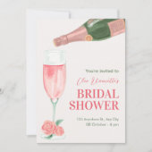 Invitation Douche nuptiale bouteille de champagne rose (Devant)