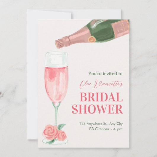 Invitation Douche nuptiale bouteille de champagne rose (Devant)