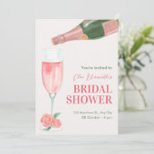 Invitation Douche nuptiale bouteille de champagne rose (Debout devant)