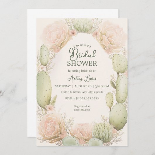 Invitation Douche nuptiale Cactus, douche Fiesta (Devant / Derrière)