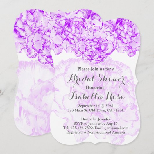 Invitation Douche nuptiale carnation violette FMW14 (Devant / Derrière)