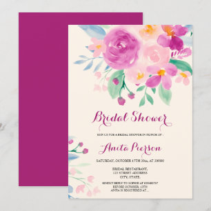 Invitation Douche nuptiale chic violet à aquarelle florale