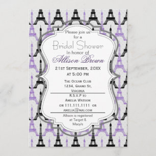 Invitation Douche nuptiale chic violet Paris Eiffel