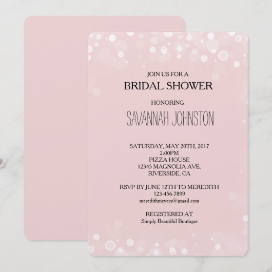 Invitation Douche nuptiale Confetti Bokeh rose vif (Devant / Derrière)