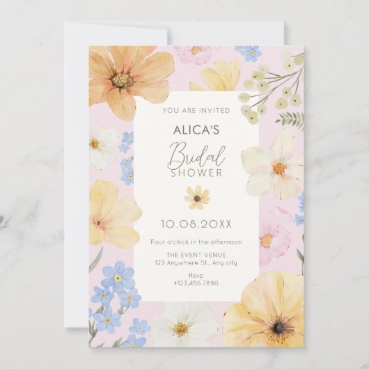 Invitation Douche nuptiale couleur pastel floral (Devant)