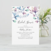 Invitation Douche nuptiale couleur pourpre et bleu à fleurs (Debout devant)