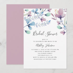 Invitation Douche nuptiale couleur pourpre et bleu à fleurs