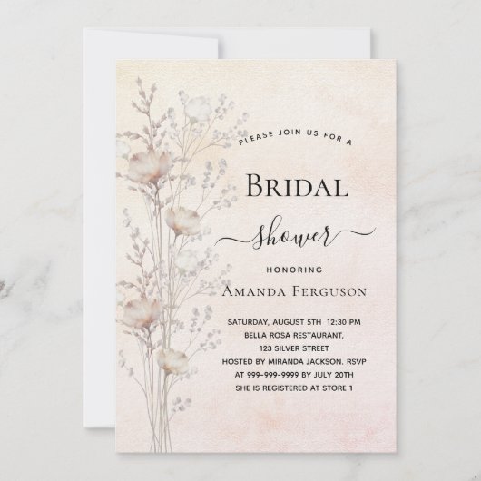 Invitation Douche nuptiale crème poussiéreuse fleur sauvage b (Devant)