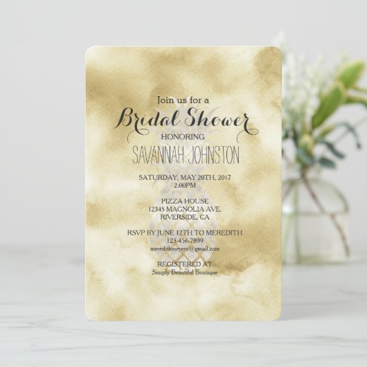 Invitation Douche nuptiale d'ananas blanc or (Debout devant)