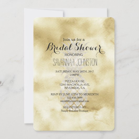 Invitation Douche nuptiale d'ananas blanc or (Devant)