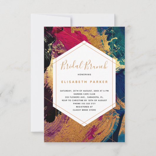 Invitation Douche nuptiale d'art abstrait moderne rouge bleu  (Devant)