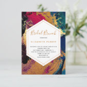 Invitation Douche nuptiale d'art abstrait moderne rouge bleu  (Debout devant)