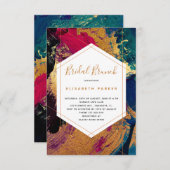 Invitation Douche nuptiale d'art abstrait moderne rouge bleu  (Devant / Derrière)