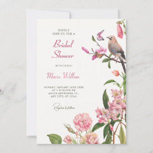 Invitation Douche nuptiale d'art ornithologique floral