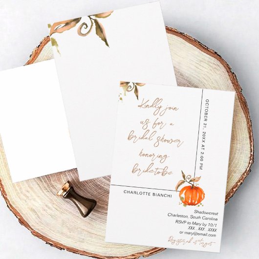 Invitation Douche nuptiale d'automne Citrouille d'aquarelle