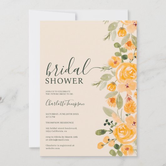 Invitation Douche nuptiale de chute jaune rustique (Devant)