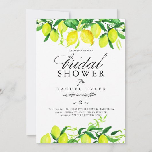 Invitation Douche nuptiale de citrons d'aquarelle (Devant)