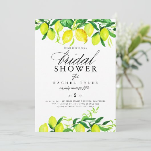 Invitation Douche nuptiale de citrons d'aquarelle (Debout devant)