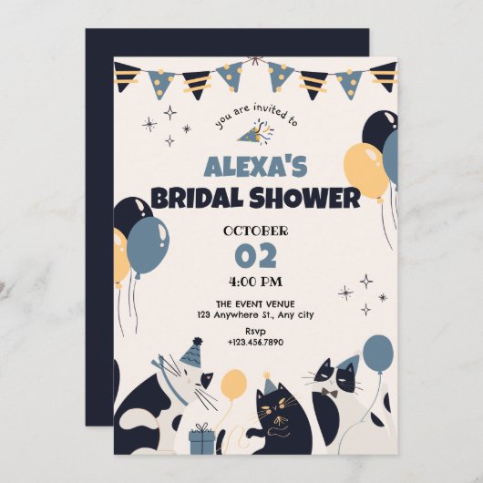 Invitation Douche nuptiale de la fête du chat (Devant / Derrière)