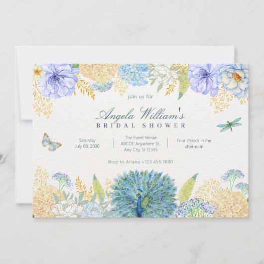 Invitation Douche nuptiale de la libellule florale d'aquarell (Devant)