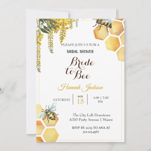 Invitation Douche nuptiale de la mariée jaune à l'abeille (Devant)